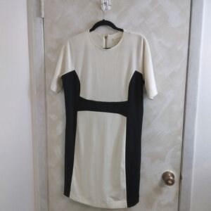 Size 14P Michael Kors Bodycon Colorblock Sheath Dress Black White Cream